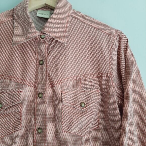 ROCKIES Western Pearl Snap Button Down Shirt Weave Pattern Sz M - Picture 5 of 13